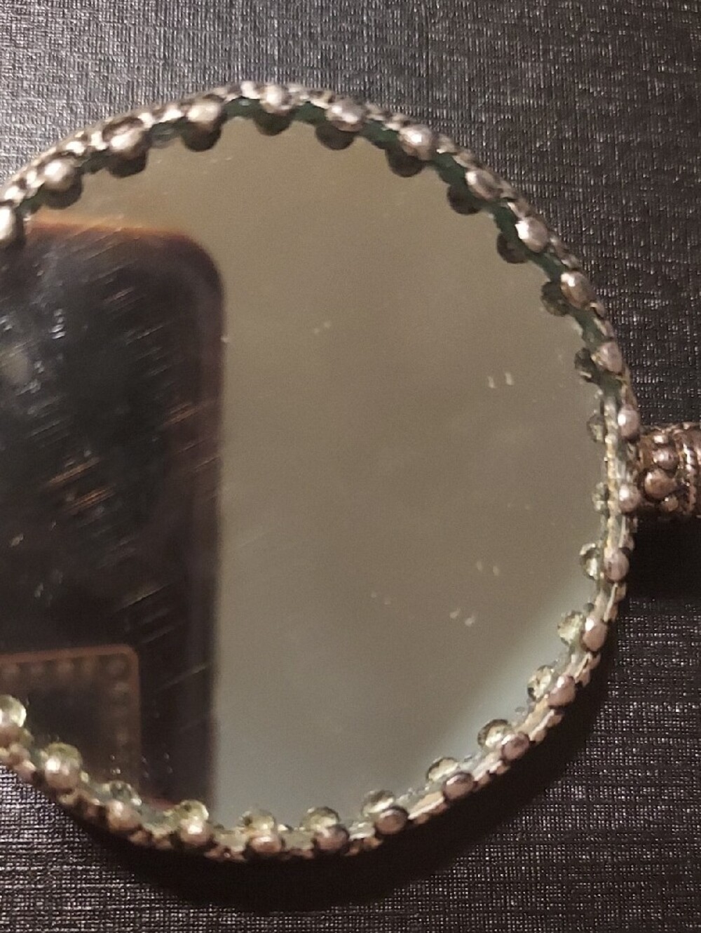 Vintage Chinoiserie Jade Handle Dragon Mirror Carnelian Silver Vanity Antique - Picture 7 of 12